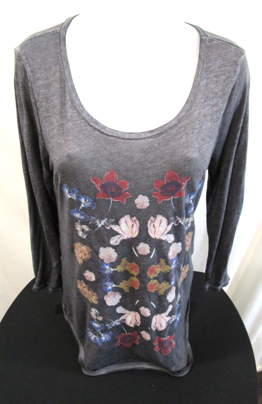 EUC! Lucky Brand Floral Print Long Sleeve Scoop Neck Long Sleeve T Shirt Women M